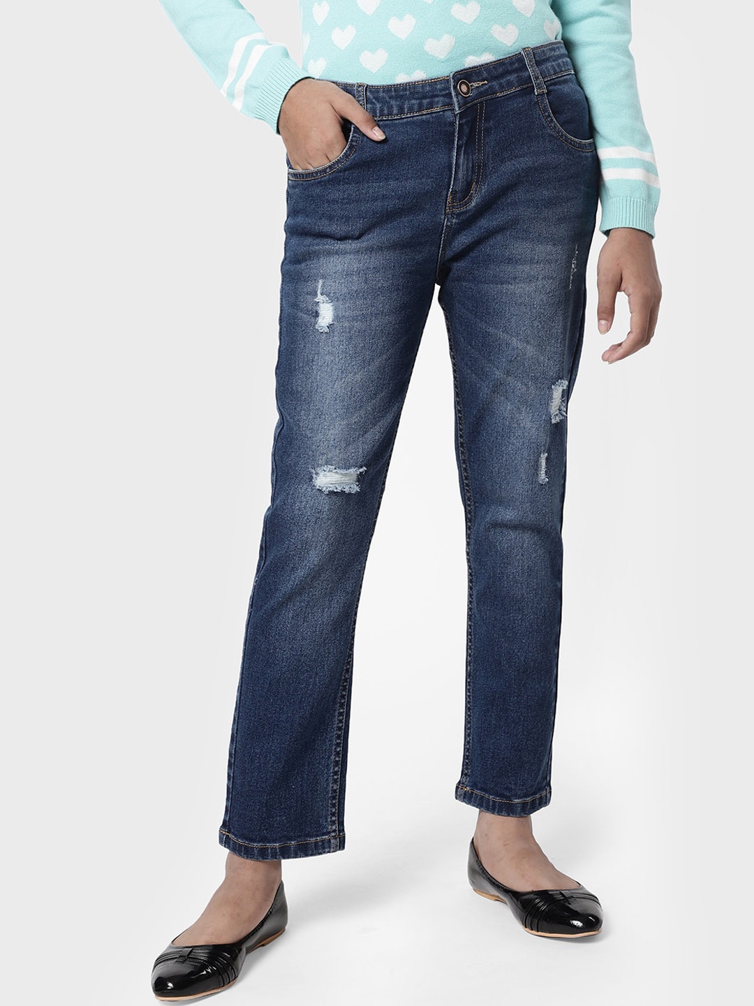 

R&B Girls Blue Mildly Distressed Light Fade Jeans