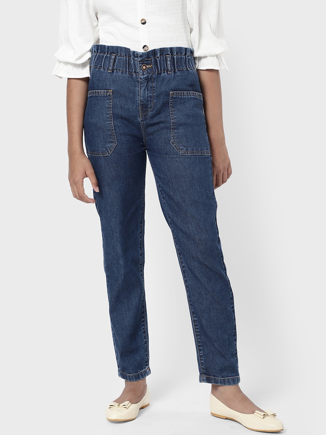 

R&B Girls Blue Solid Mid-Rise Regular Fit Jeans