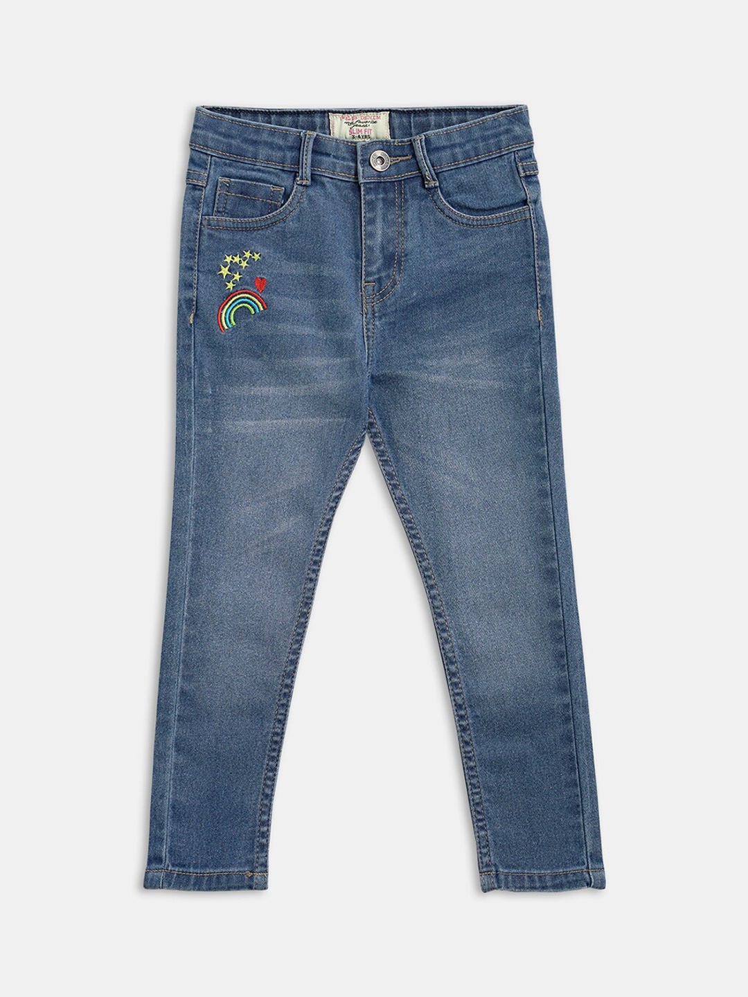 

R&B Girls Blue Heavy Fade Crop Cotton Jeans
