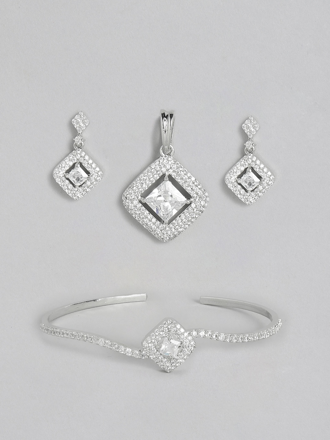 

Onaifa Sliver-Plated White AD Studded Pendant Set, Silver
