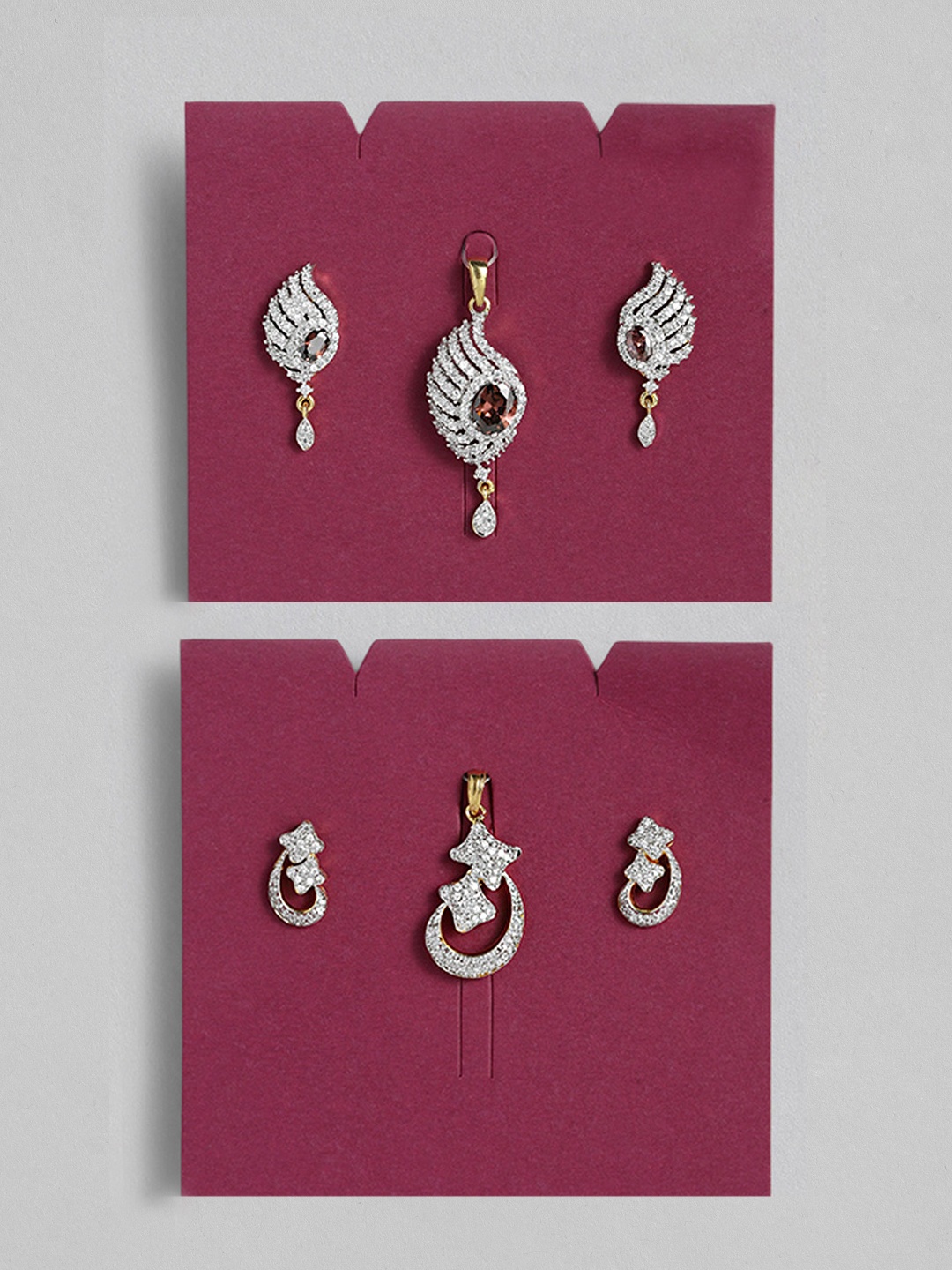

Onaifa Set of 2 Gold Plated White AD Studded Pendant and Earrings