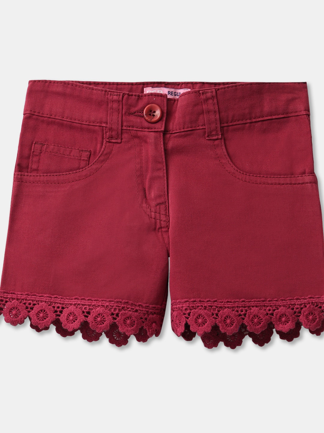 

R&B Girls Burgundy Shorts With Lace Hem