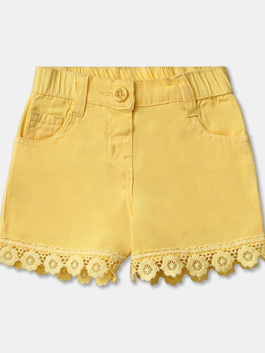 

R&B Girls Yellow Laced Mid Rise Regular Fit Shorts