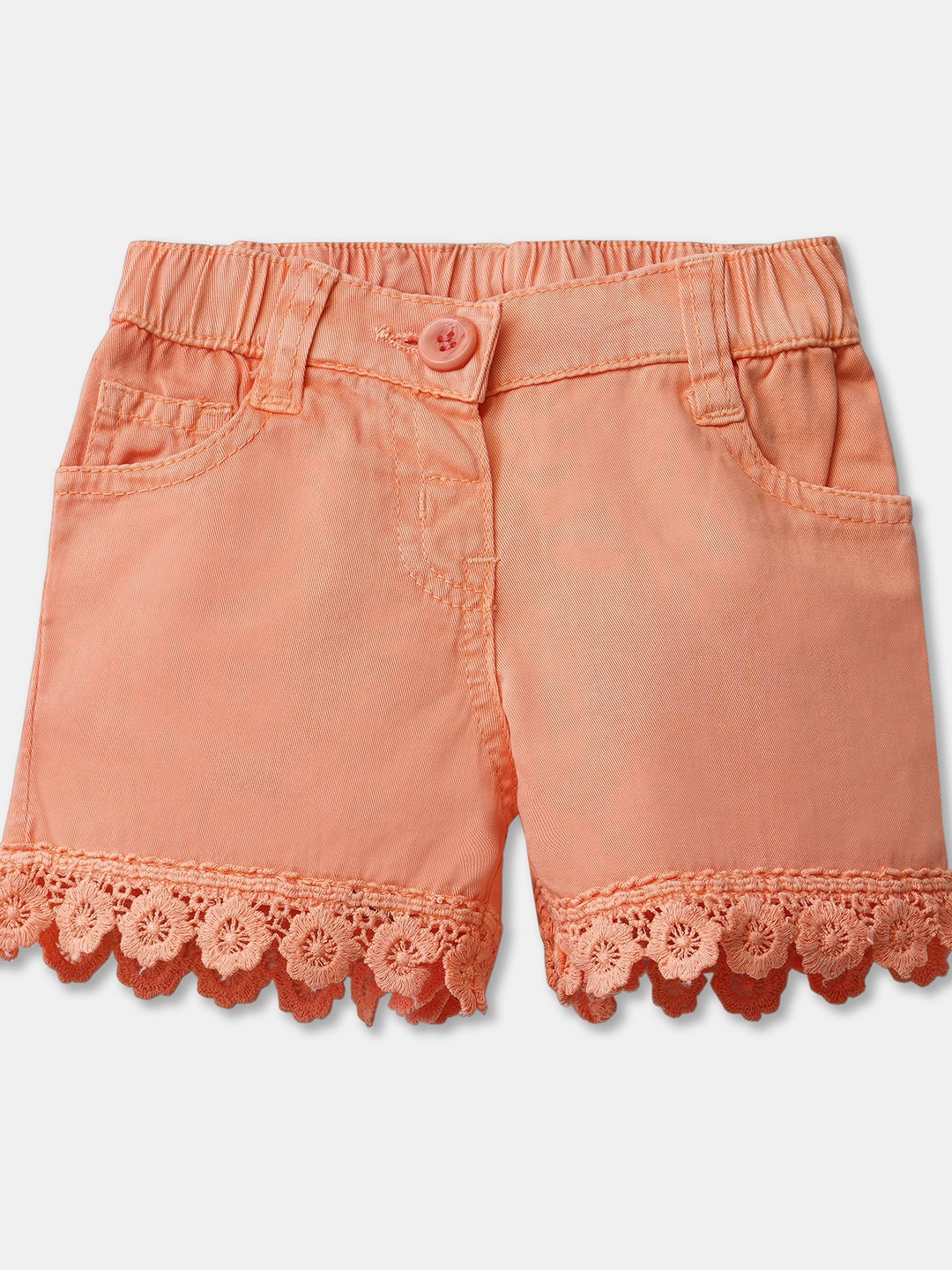 

R&B Girls Peach-Coloured Laced Mid Rise Regular Shorts