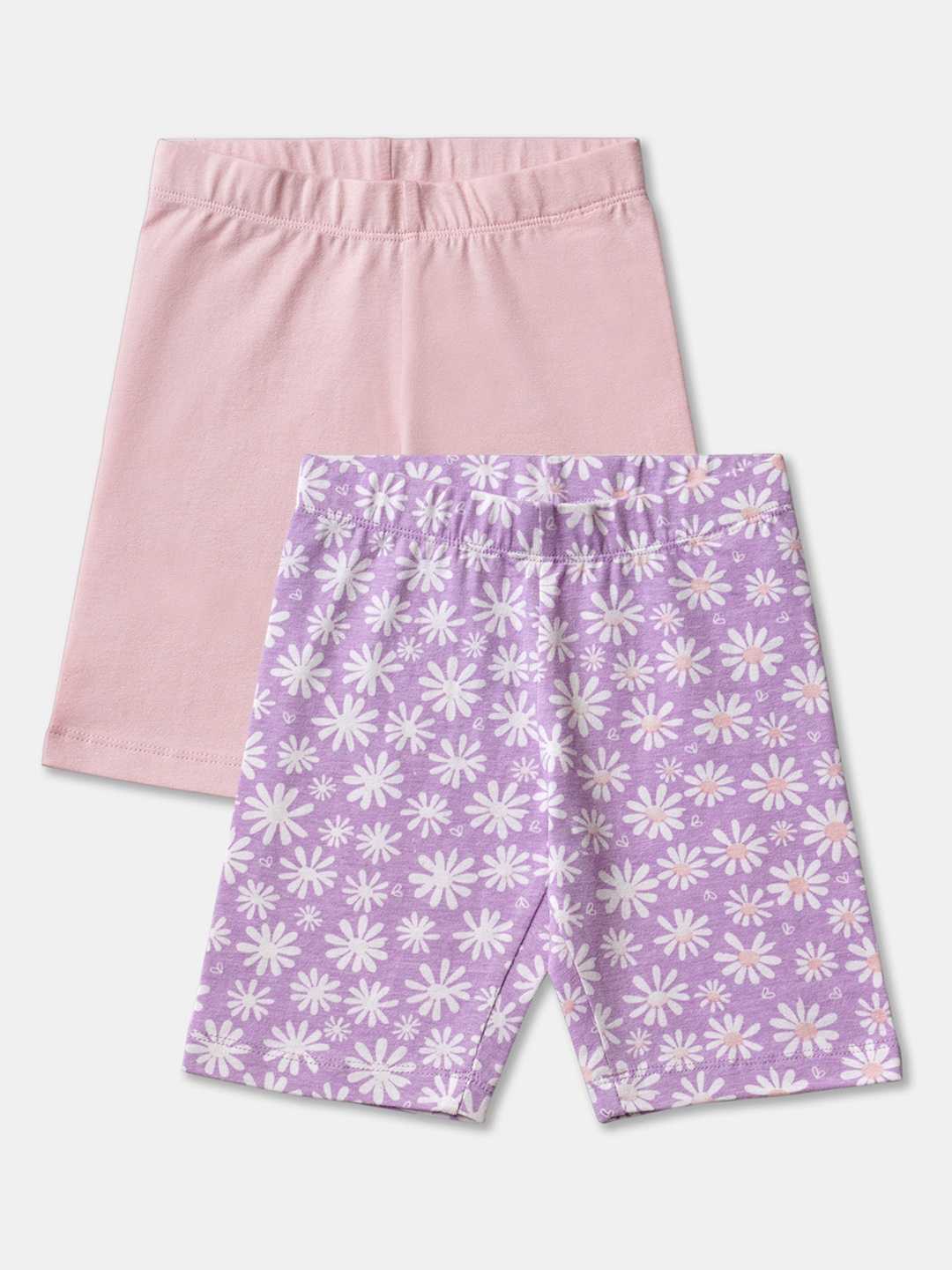 

R&B Girls Purple Pink Floral Printed Shorts, Multi