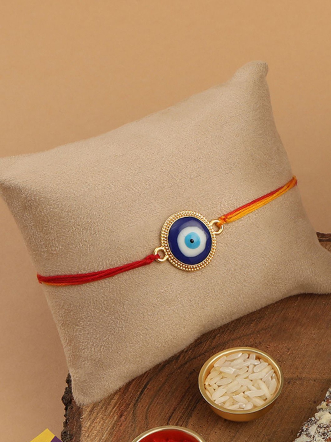 

Accessher Delicate Single Thread Evil Eye Rakhi for Brother & Gifting, Blue