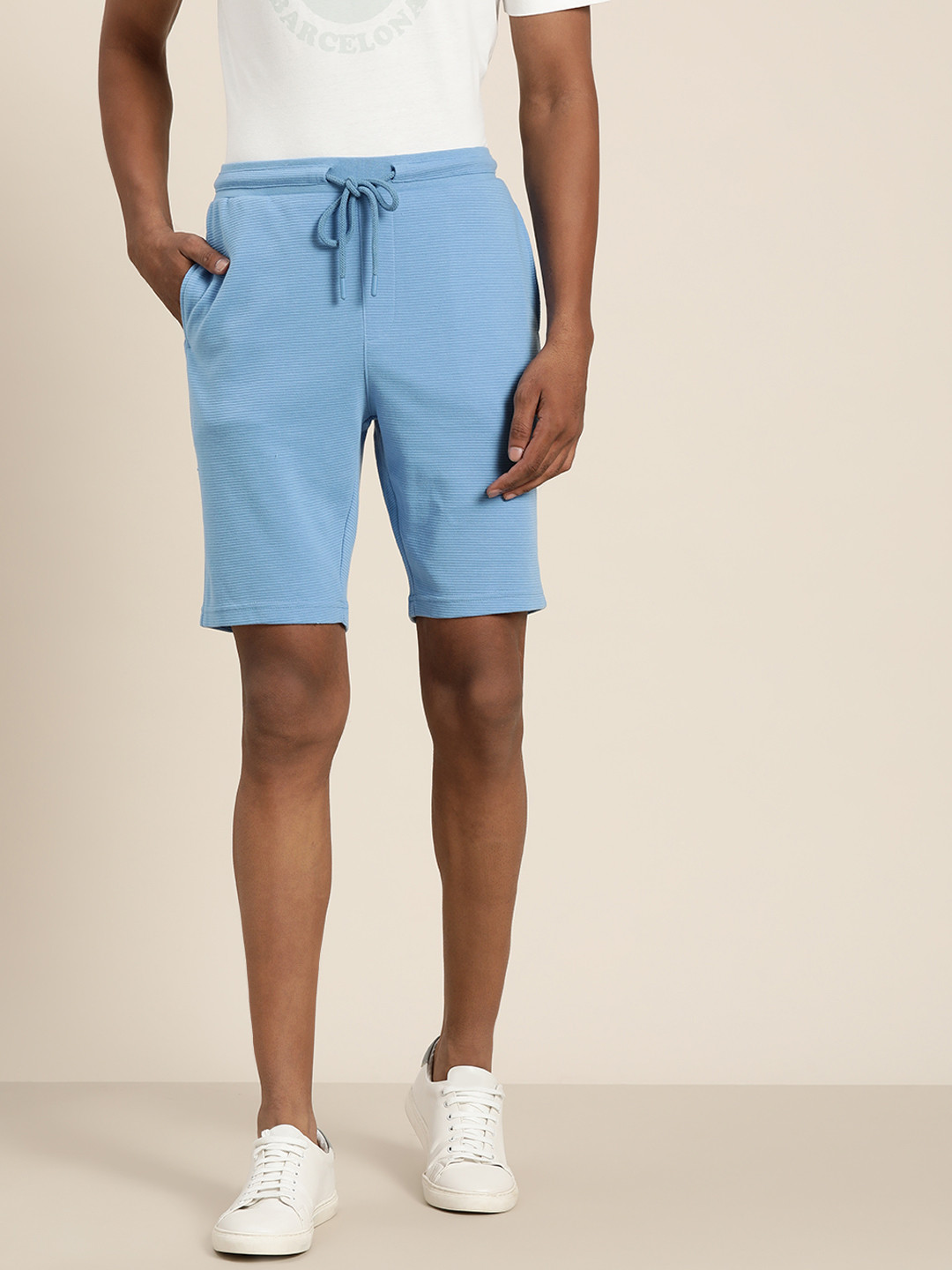 

ether Men Blue Self-Striped Shorts