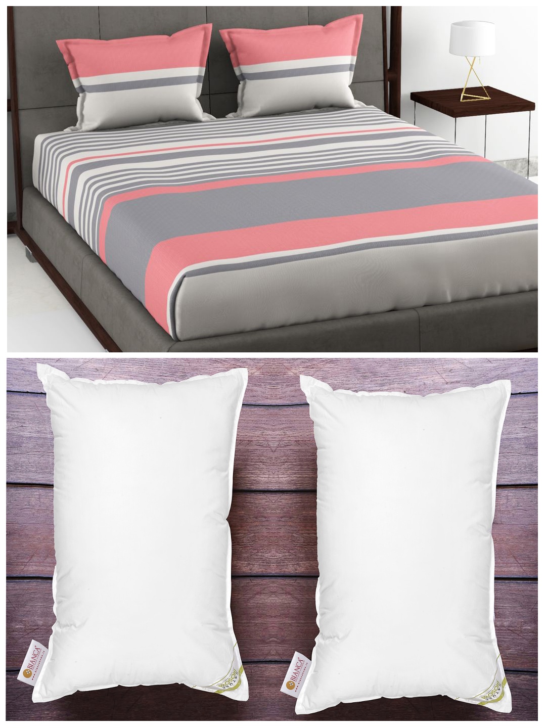 

BIANCA Set Of 180Tc King-Size Double Bedsheet With 2 Pillow Cover & 2 Anti Stress Pillows, White