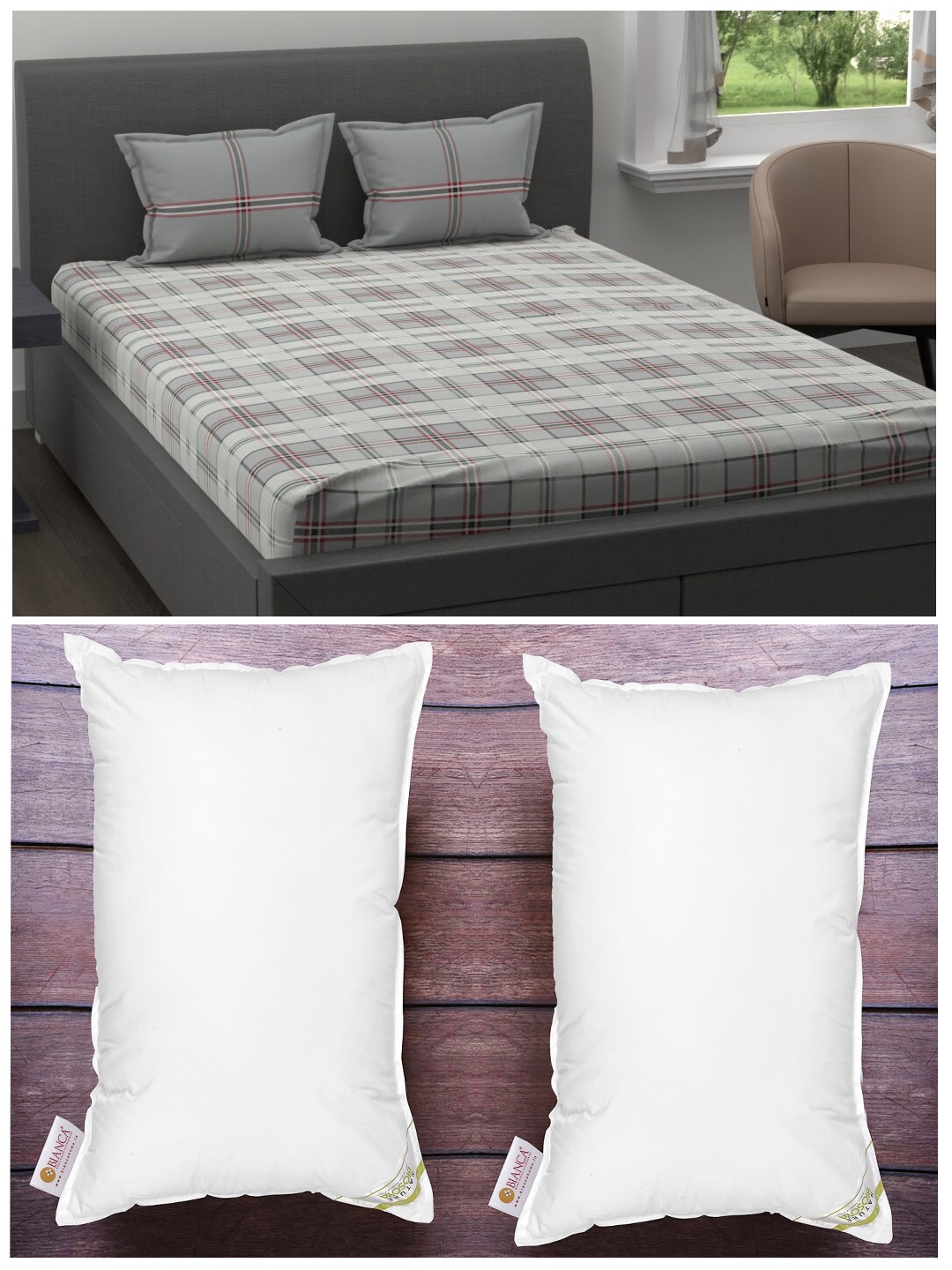 

BIANCA Set Of 144Tc Queen-Size Bedsheet With 2 Pillow Cover & 2 Anti Stress Pillows, White