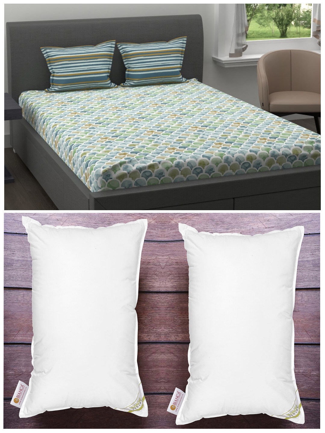 

BIANCA Set Of 144Tc Queen-Size Bedsheet With 2 Pillow Cover & 2 Anti Stress Pillows, Multi