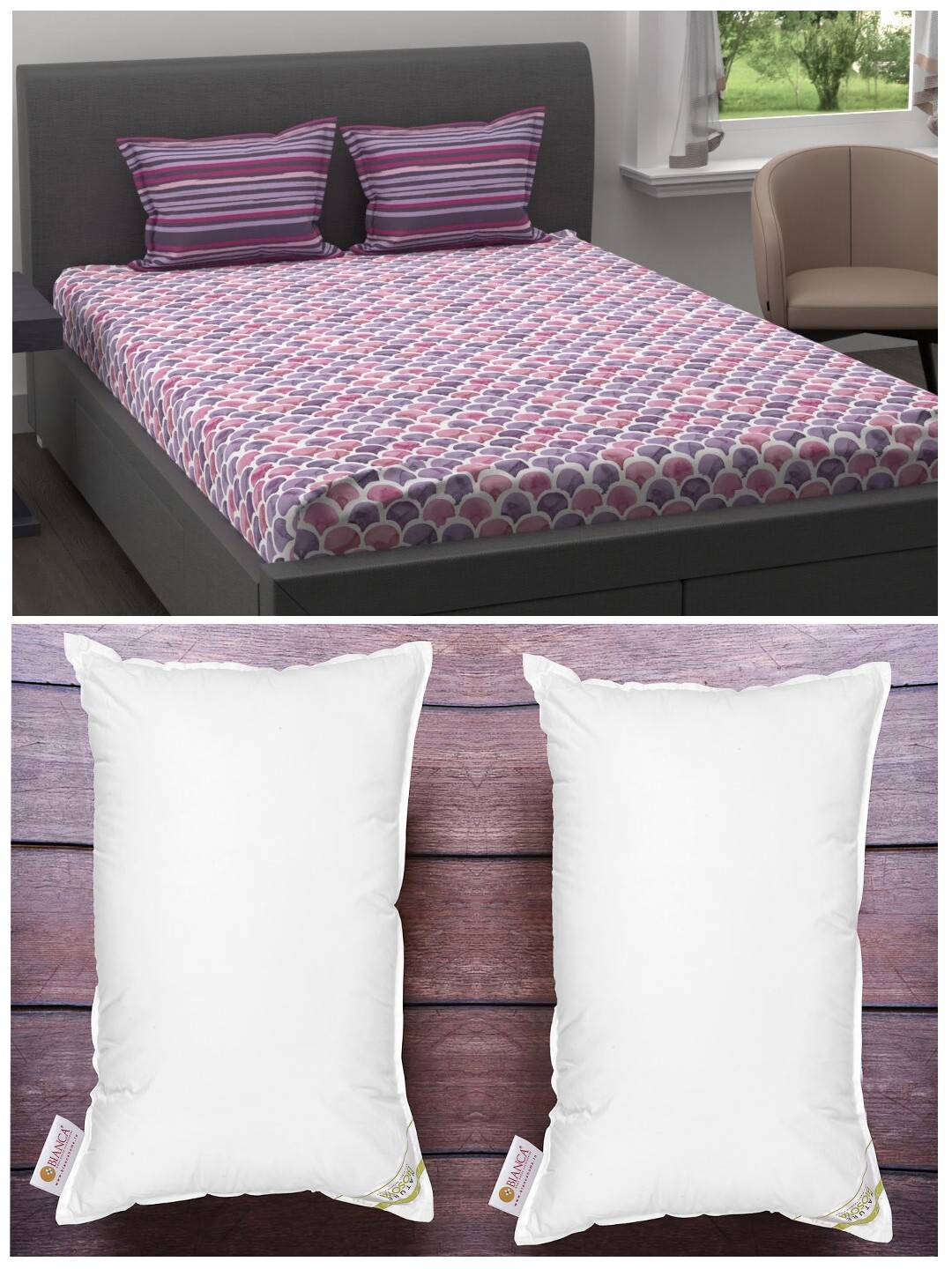 

BIANCA Set Of 144Tc Queen-Size Bedsheet With 2 Pillow Cover & 2 Anti Stress Pillows, Multi