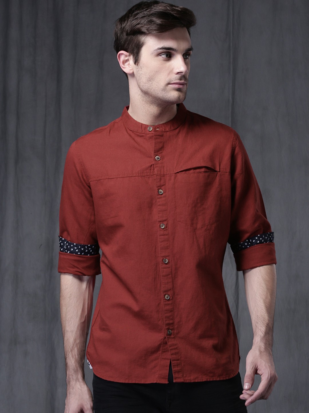 

WROGN Men Rust Red Smart Relaxed Fit Solid Casual Shirt
