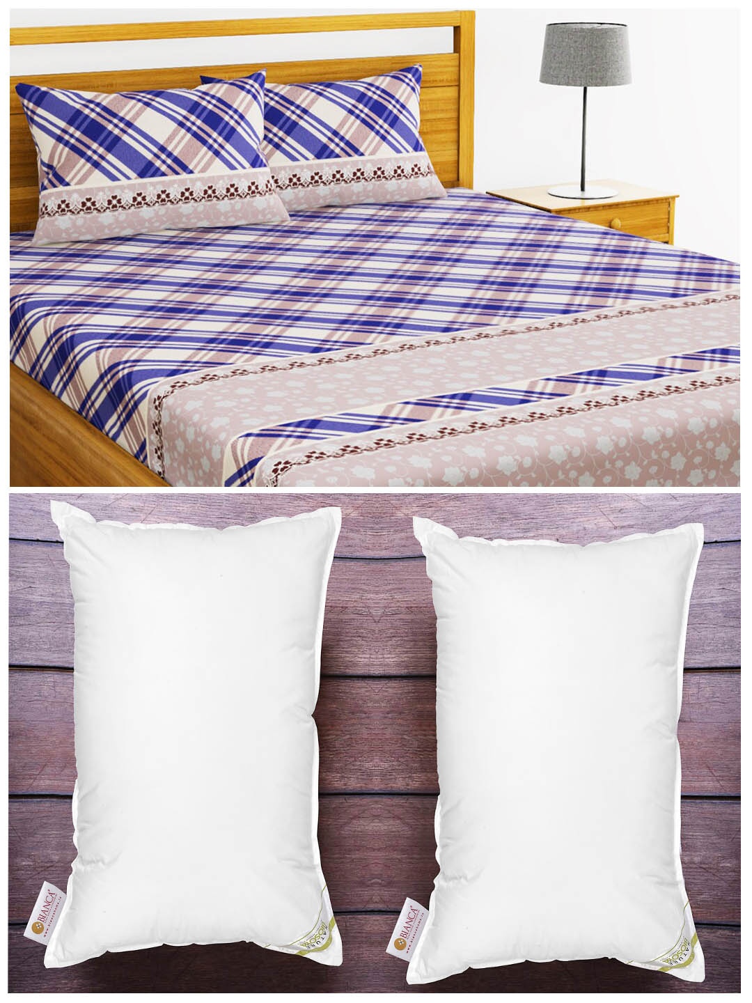 

BIANCA Set of 152 TC Queen Bedsheet with 2 Pillow Covers & 2 Medium-Firm Fiber Pillows, White