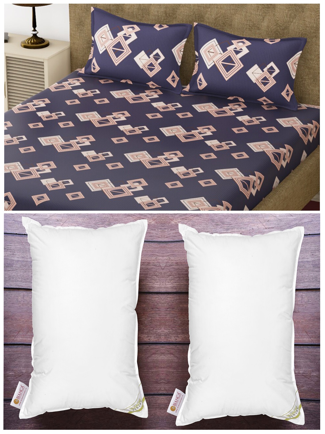 

BIANCA Set of 200 TC King Bedsheet with 2 Pillow Covers & 2 Medium-Firm Pillows, White