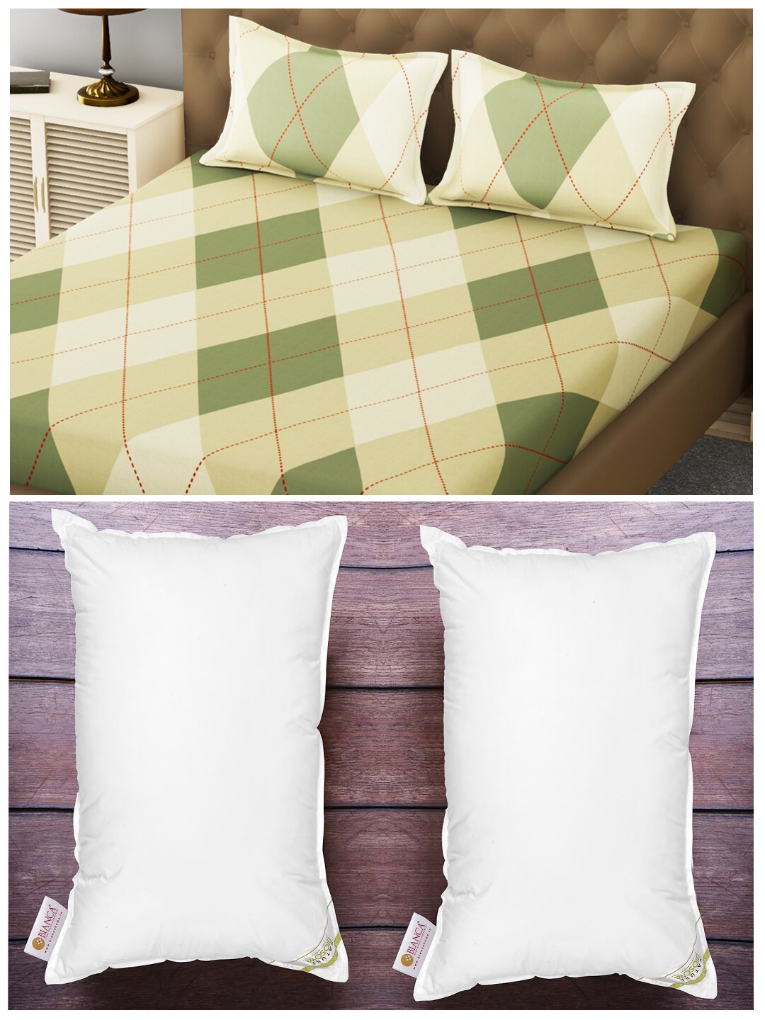 

BIANCA Set of 200 TC King Bedsheet with 2 Pillow Covers & 2 Medium-Firm Pillows, White