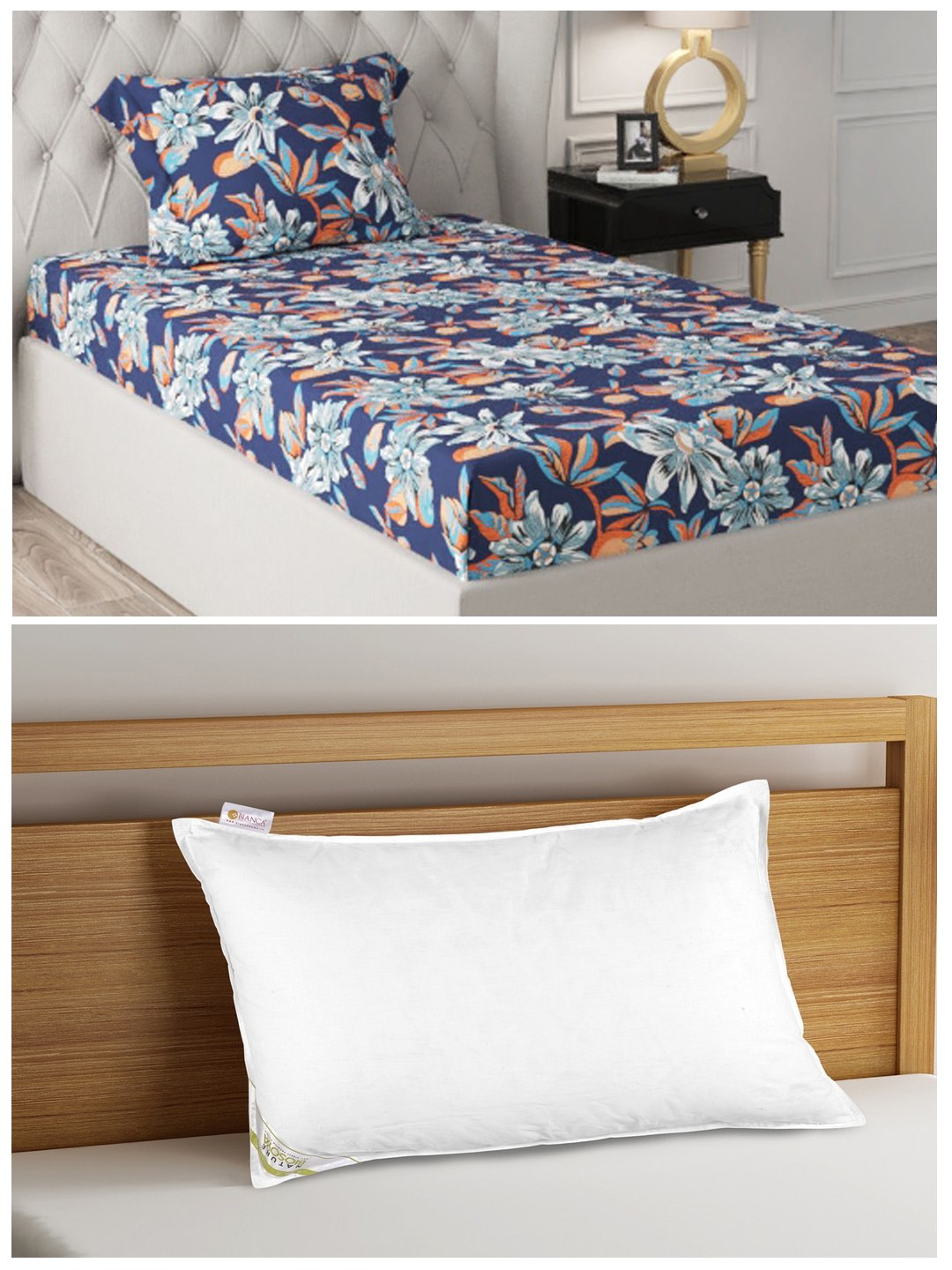 

BIANCA Set of 200 TC Single Bedsheet with 1 Pillow Cover & 1 Anti Stress Orthopedic Pillow, White
