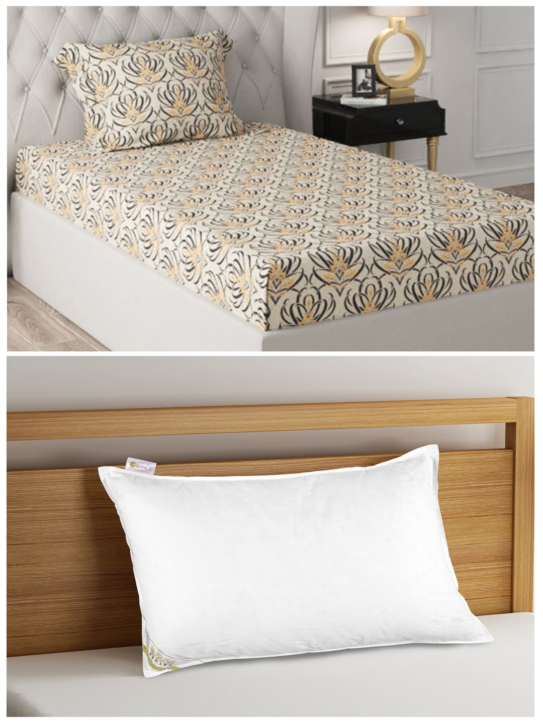 

BIANCA Set of 200 TC Single Bedsheet with 1 Pillow Cover & 1 Anti Stress Orthopedic Pillow, White