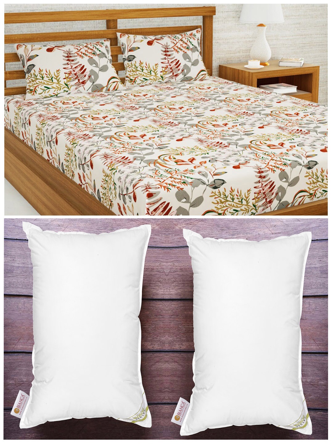 

BIANCA Set of 152 TC Queen Bedsheet with 2 Pillow Covers & 2 Anti Stress Pillows, White