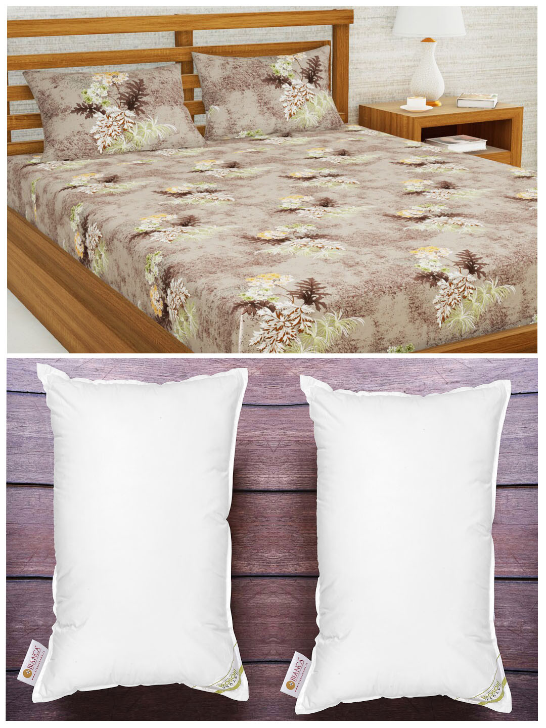 

BIANCA Set of 152 TC Queen Bedsheet with 2 Pillow Covers & 2 Anti Stress Pillows, White