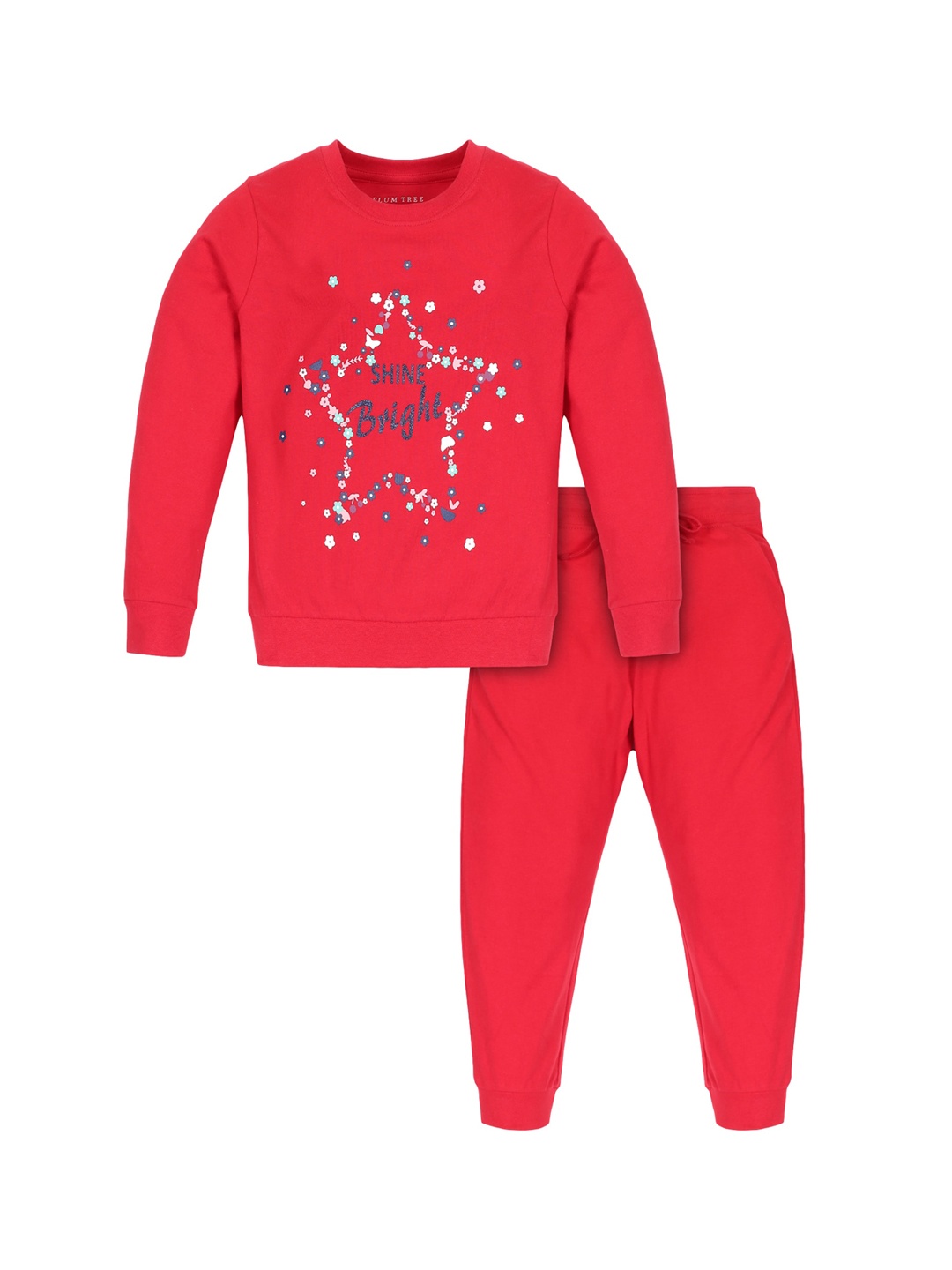 

PLUM TREE Girls Red Printed Cotton T-shirt with Trousers