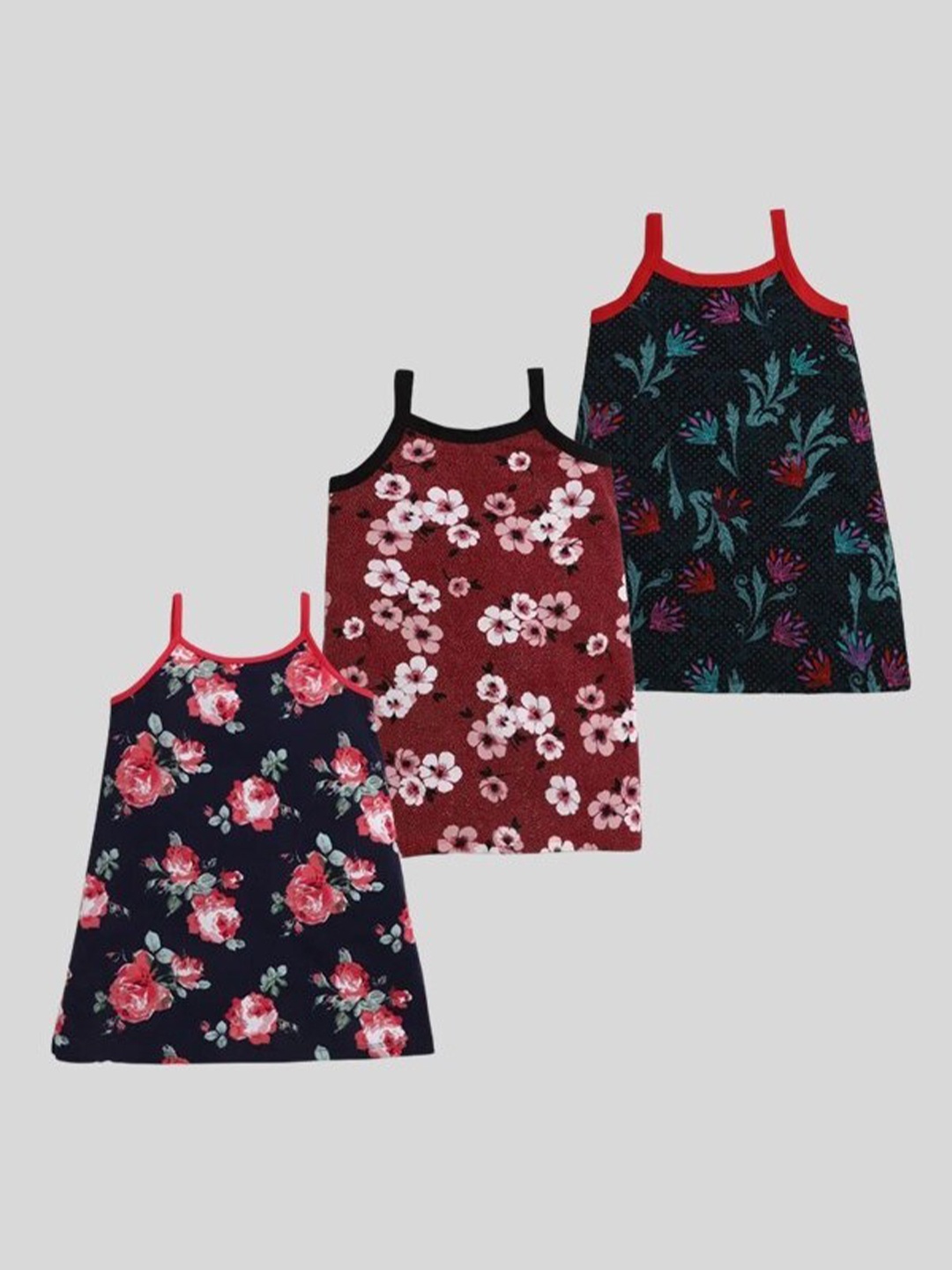 

CrayonFlakes Black & Red Floral A-Line Dress (Pack of 3)