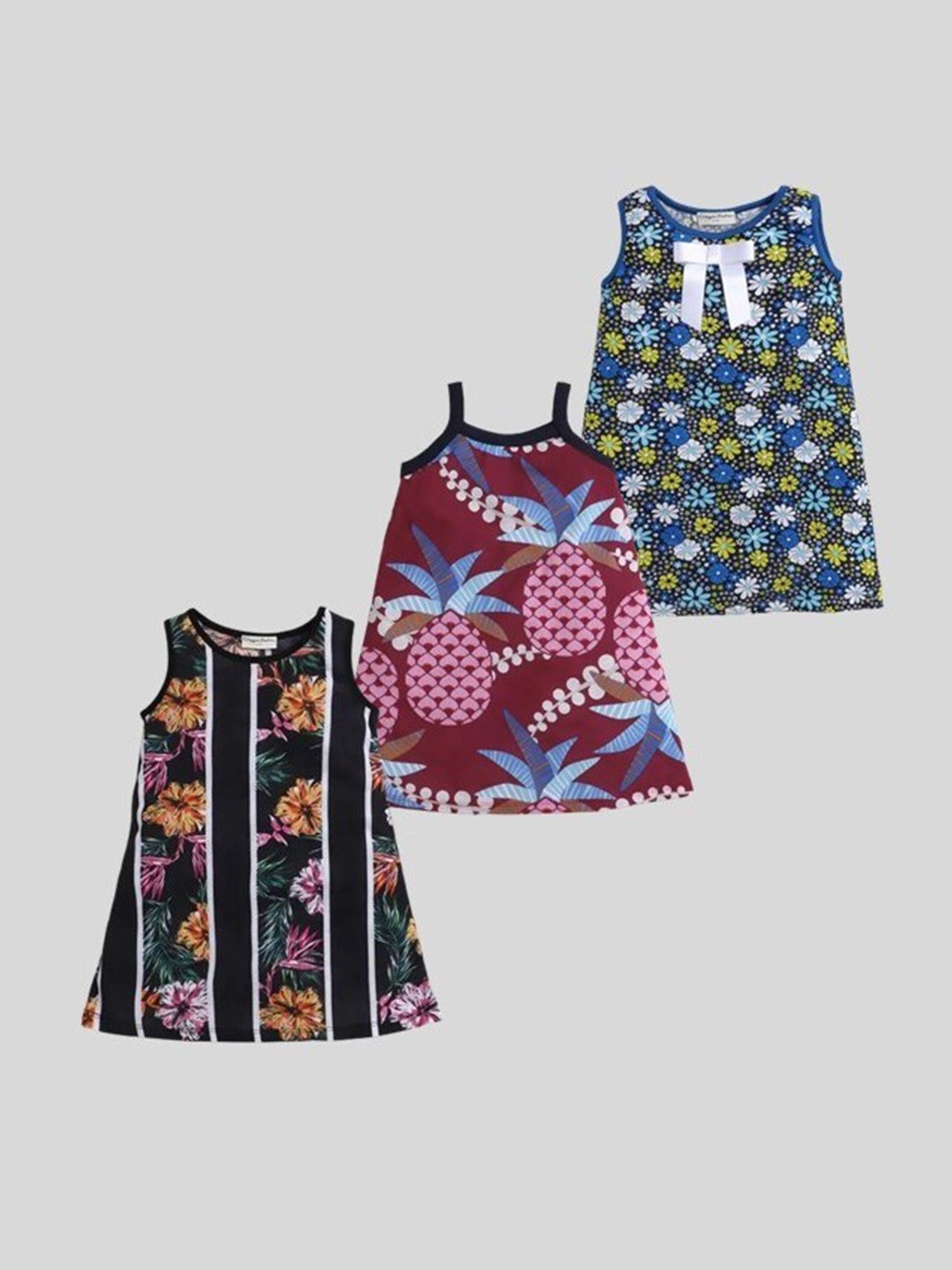 

CrayonFlakes Girls Pack Of 3 Multicoloured Floral A-Line Dress, Multi