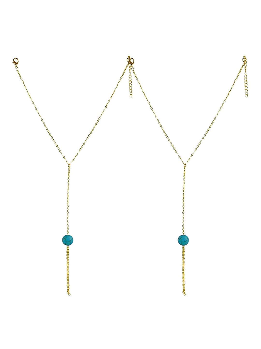 

FemNmas Set of 2 Gold-Toned Blue Beaded Anklet