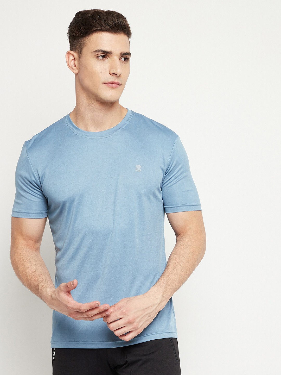 

MOZAFIA Mens Solid Blue T-shirt
