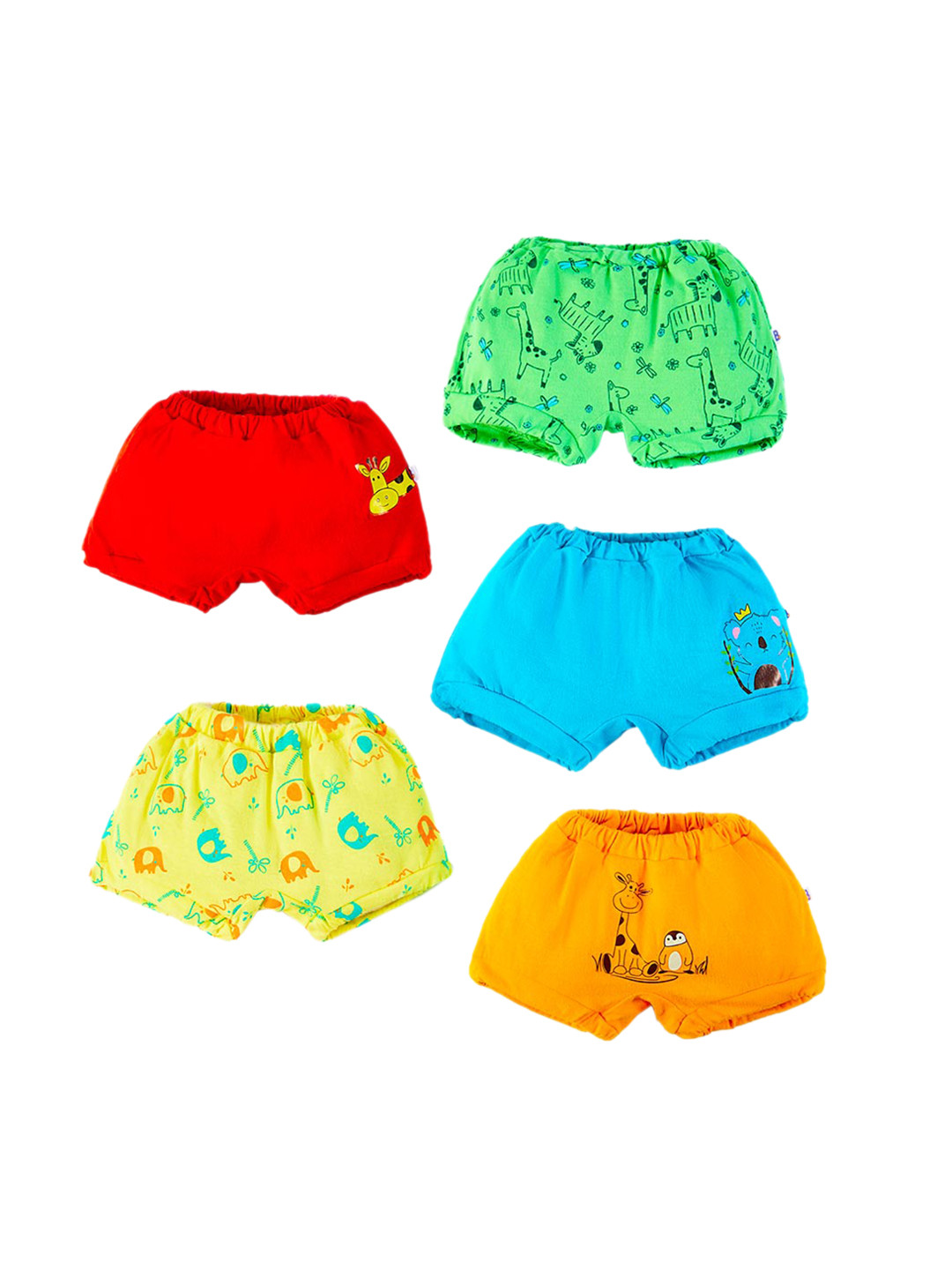 

SuperBottoms Infant Kids Pack Of 5 Printed Pure Cotton Sustainable Basic Bloomers, Red