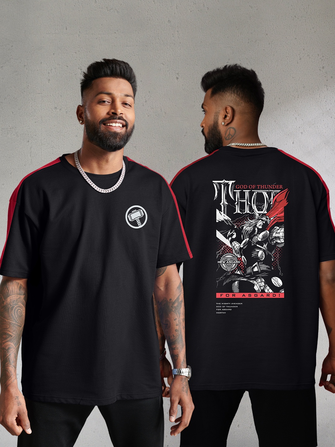 The Souled Store Men Black Thor For Asgard Back Print Oversized T-Shirt