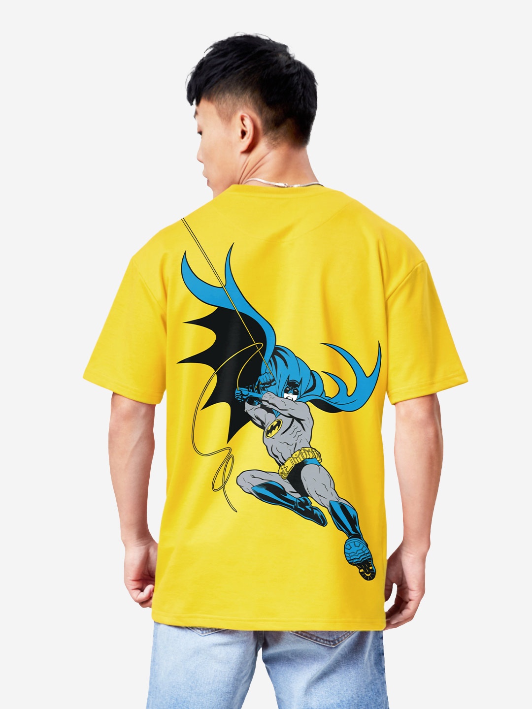 

The Souled Store Men Yellow & Black Batman Printed Applique Oversized T-Shirt