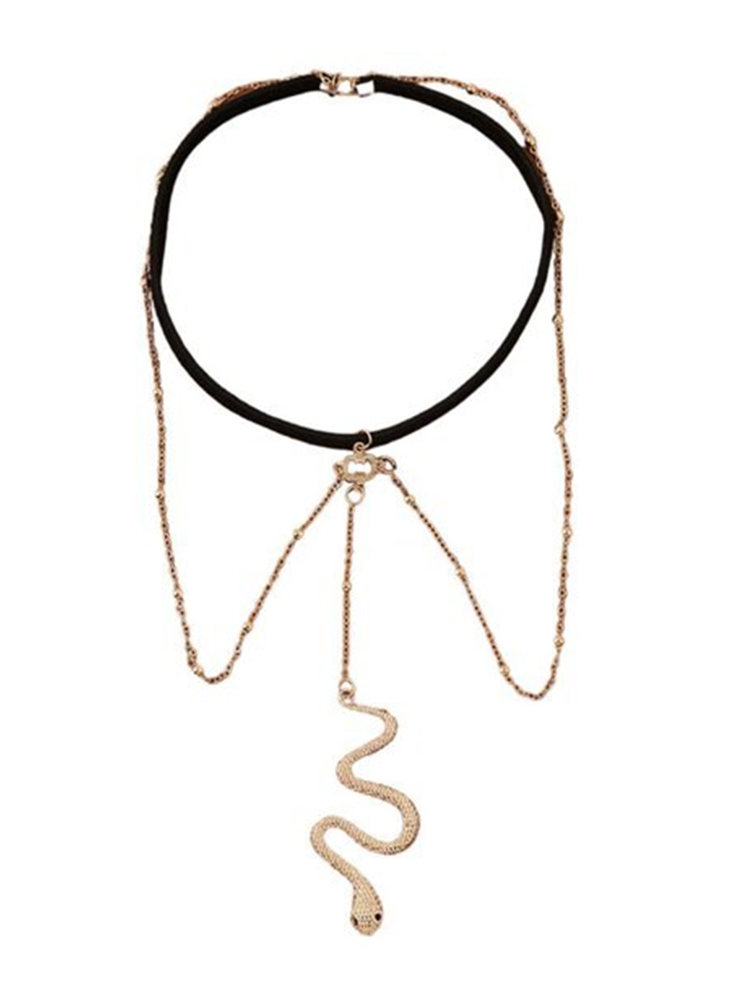 

FemNmas Gold-Toned & Black Gold-Plated Layered Body Chain