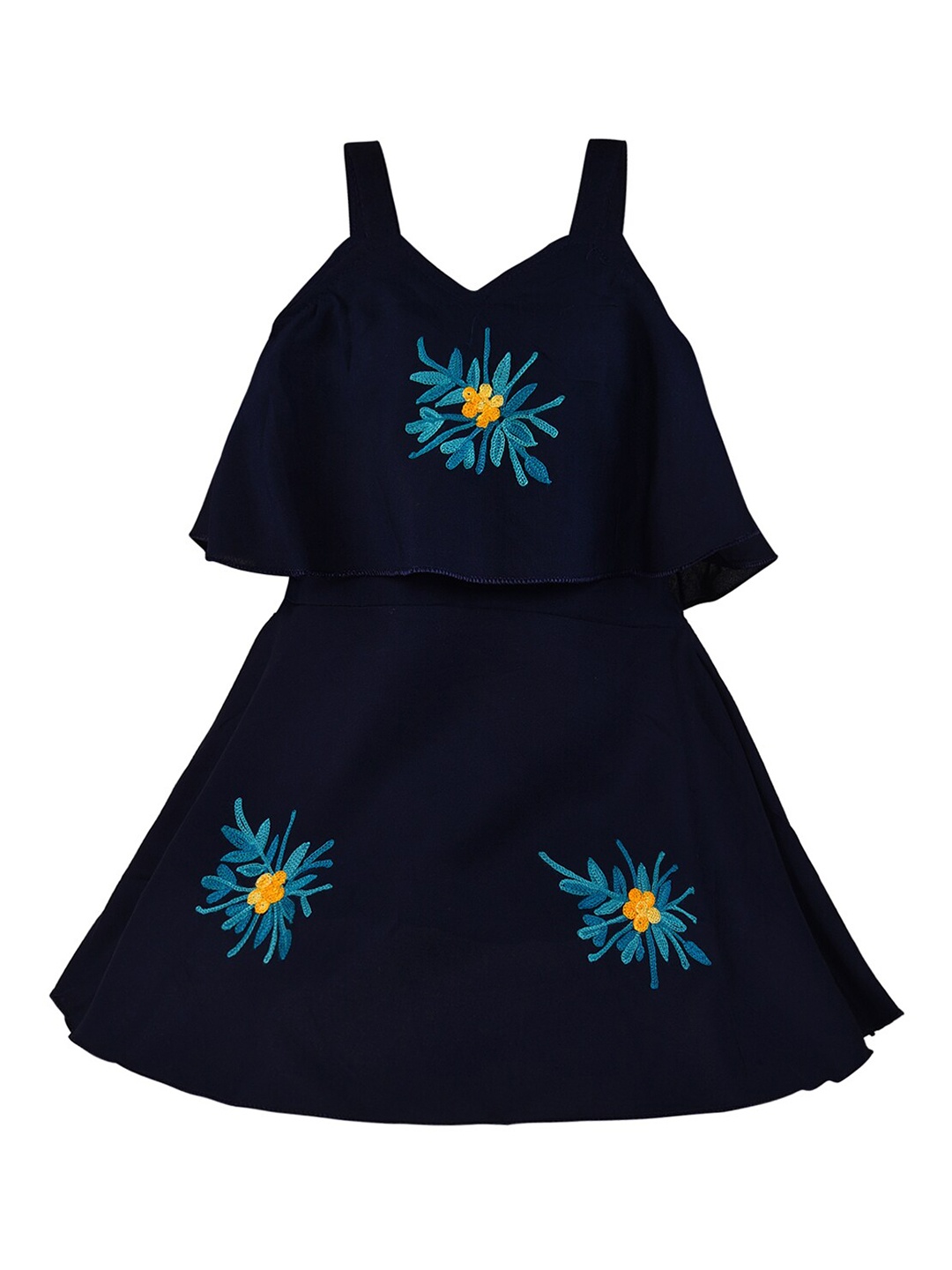 

Wish Karo Girls Navy Blue Embroidered Dress