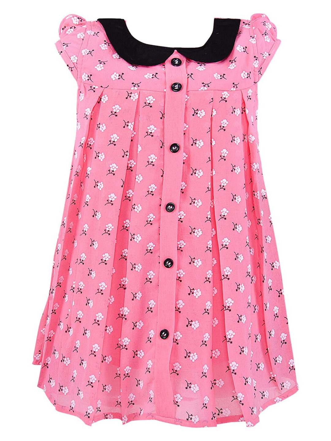 

Wish Karo Girls Pink Floral Peter Pan Collar A-Line Dress