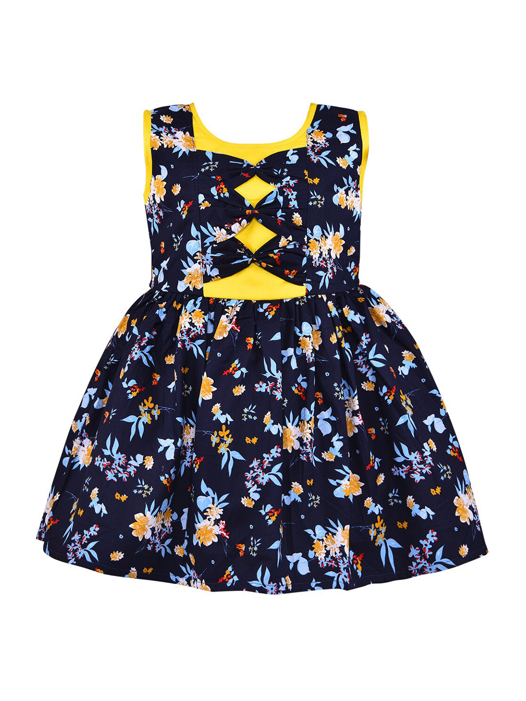 

Wish Karo Girls Navy Blue & Yellow Floral Dress