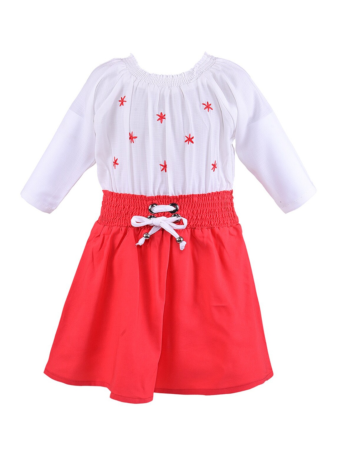 

Wish Karo Girls Red & White Colourblocked Fit & Flare Dress