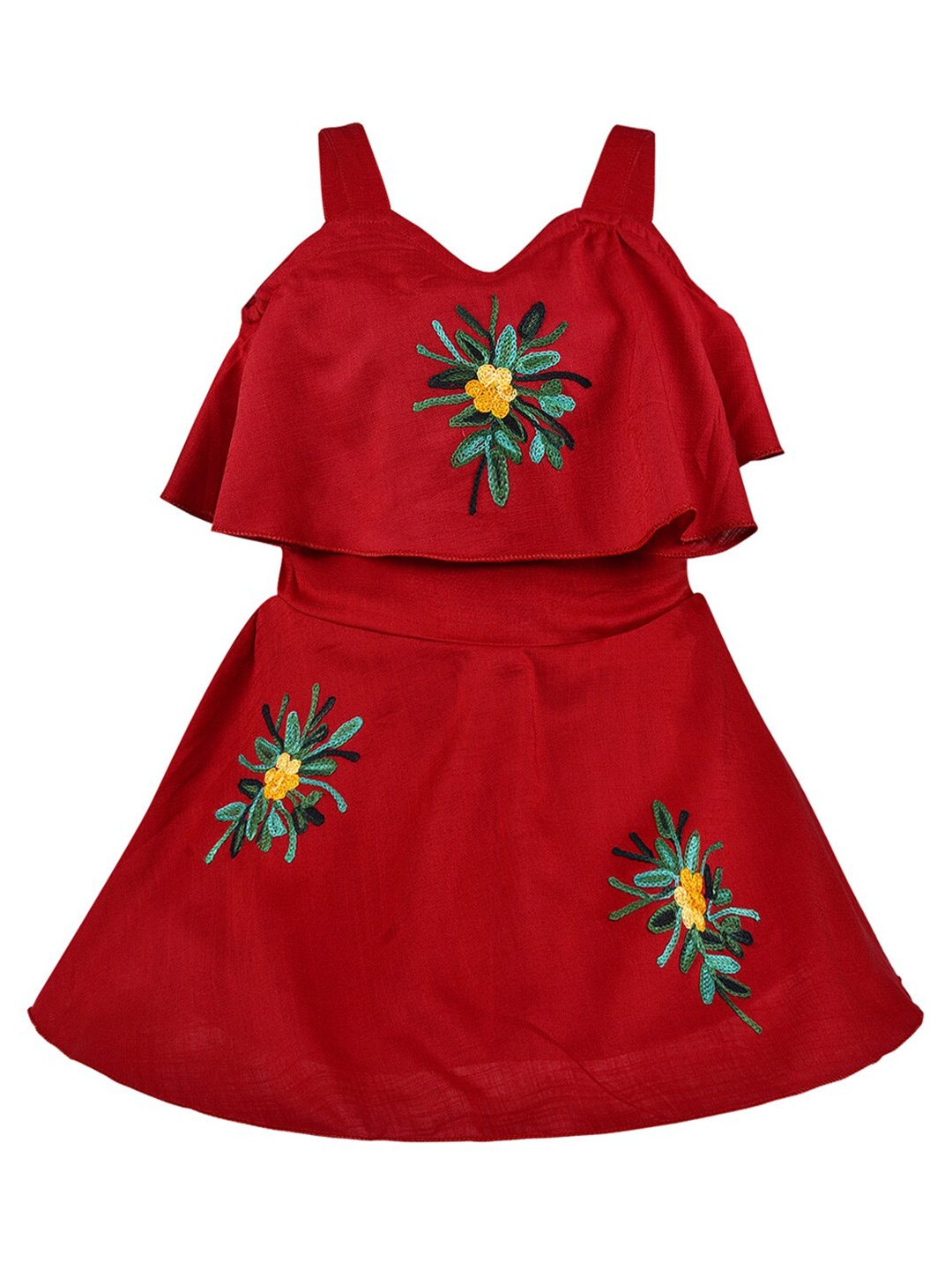 

Wish Karo Red Floral Embroidered Dress