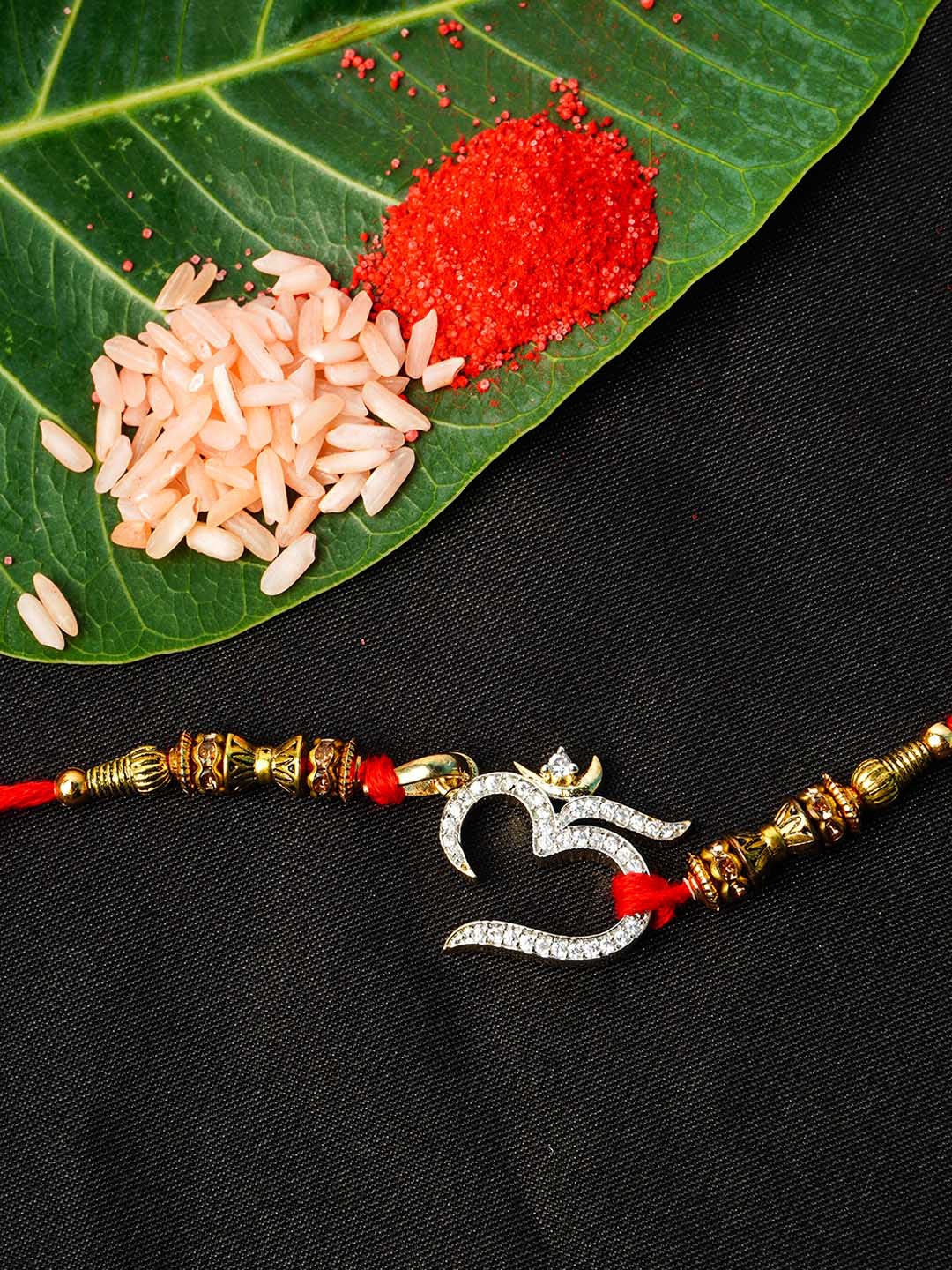 

Urmika Gold-Toned Convertible Pendant Rakhi with Roli Chawal