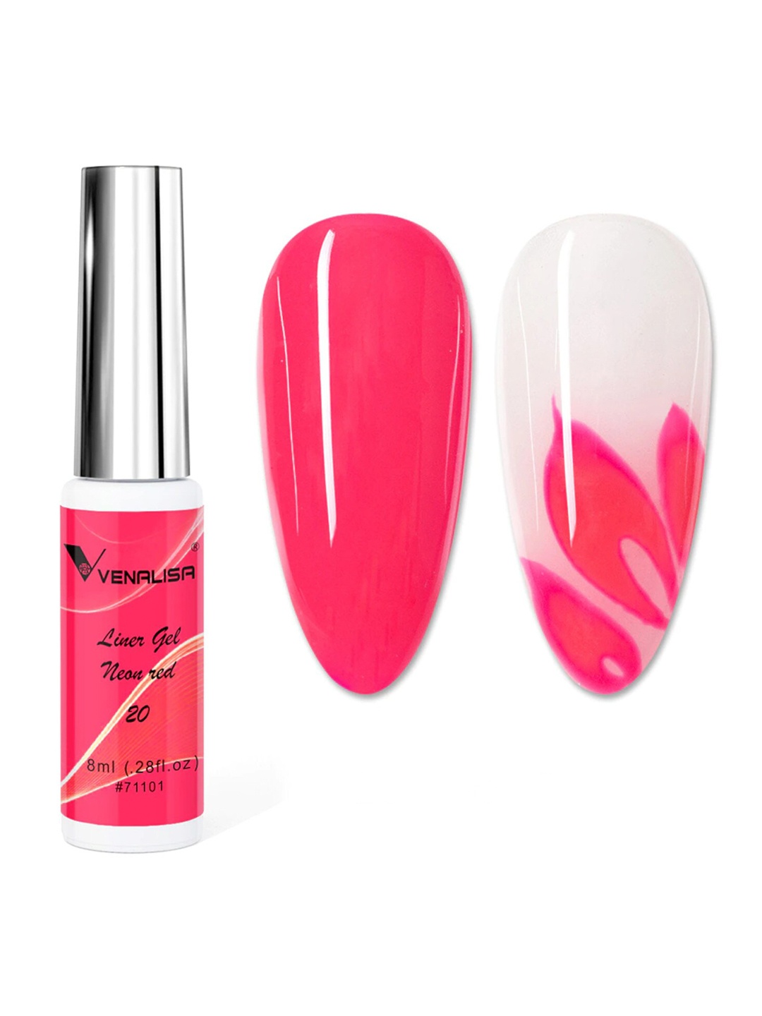 

VENALISA Soak Off UV & LED Nail Art Liner Gel Nail Polish 8 ml - Neon Red 20, Pink