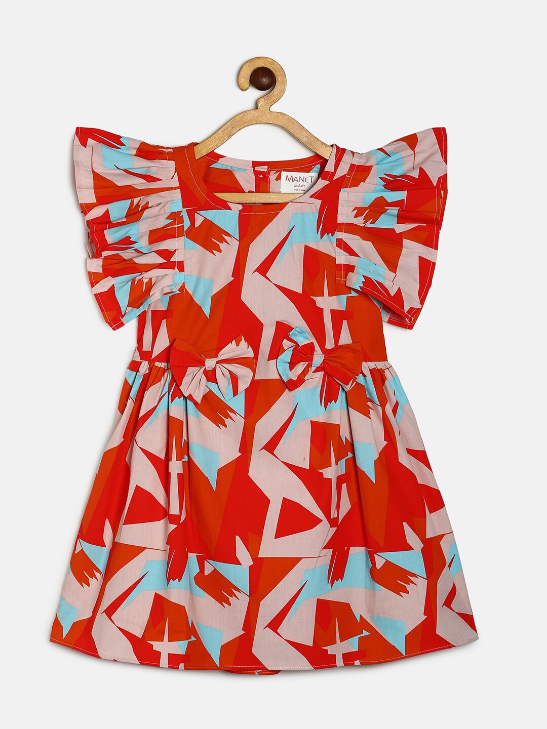 

MANET Red & Peach-Coloured Frill Bow Frock Dress