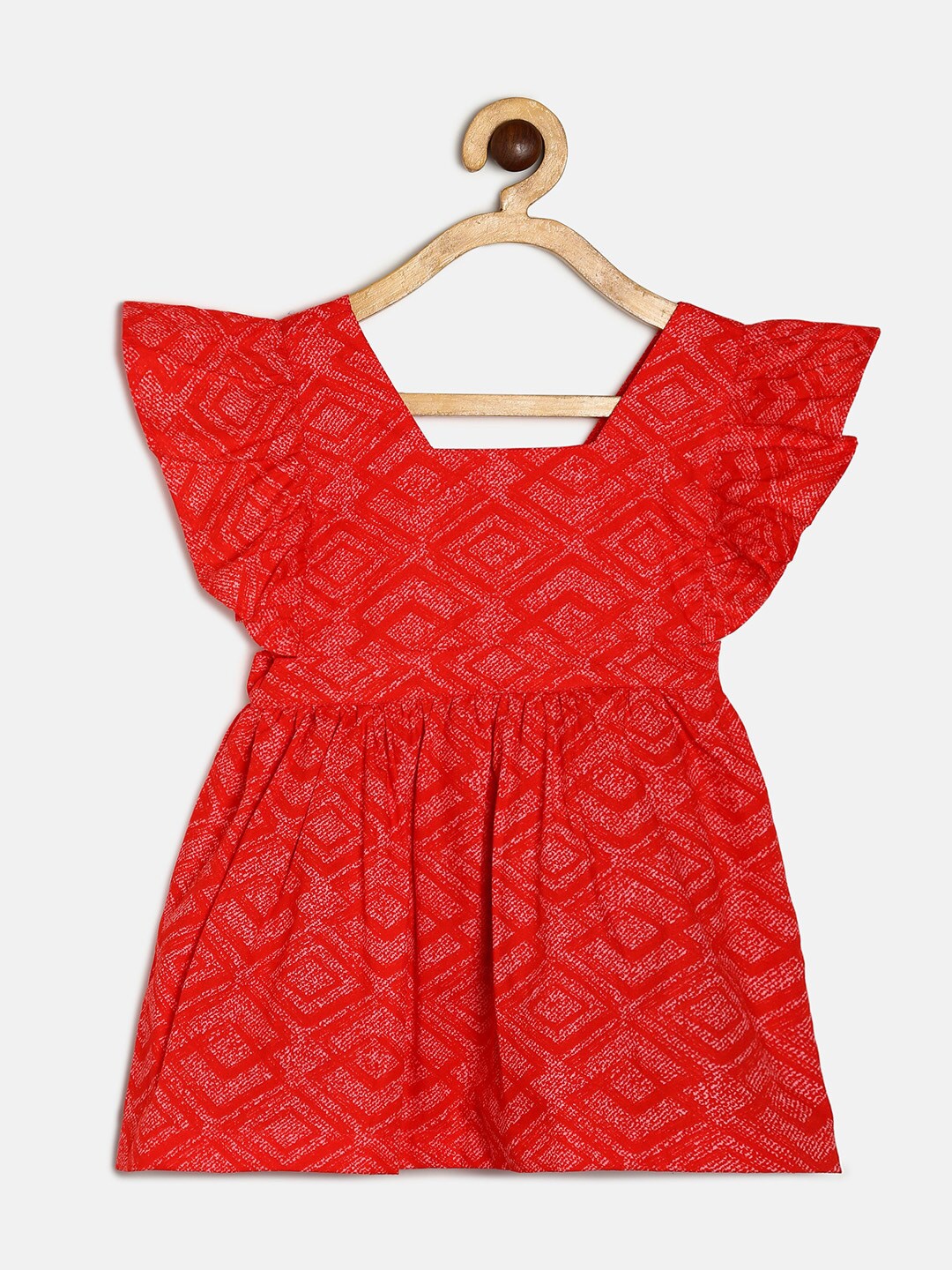 

MANET Red Ethnic Geometric Printed Dress