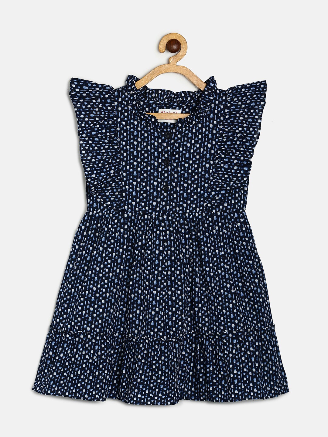 

MANET Girls Blue Printed Cotton Fit & Flare Dress