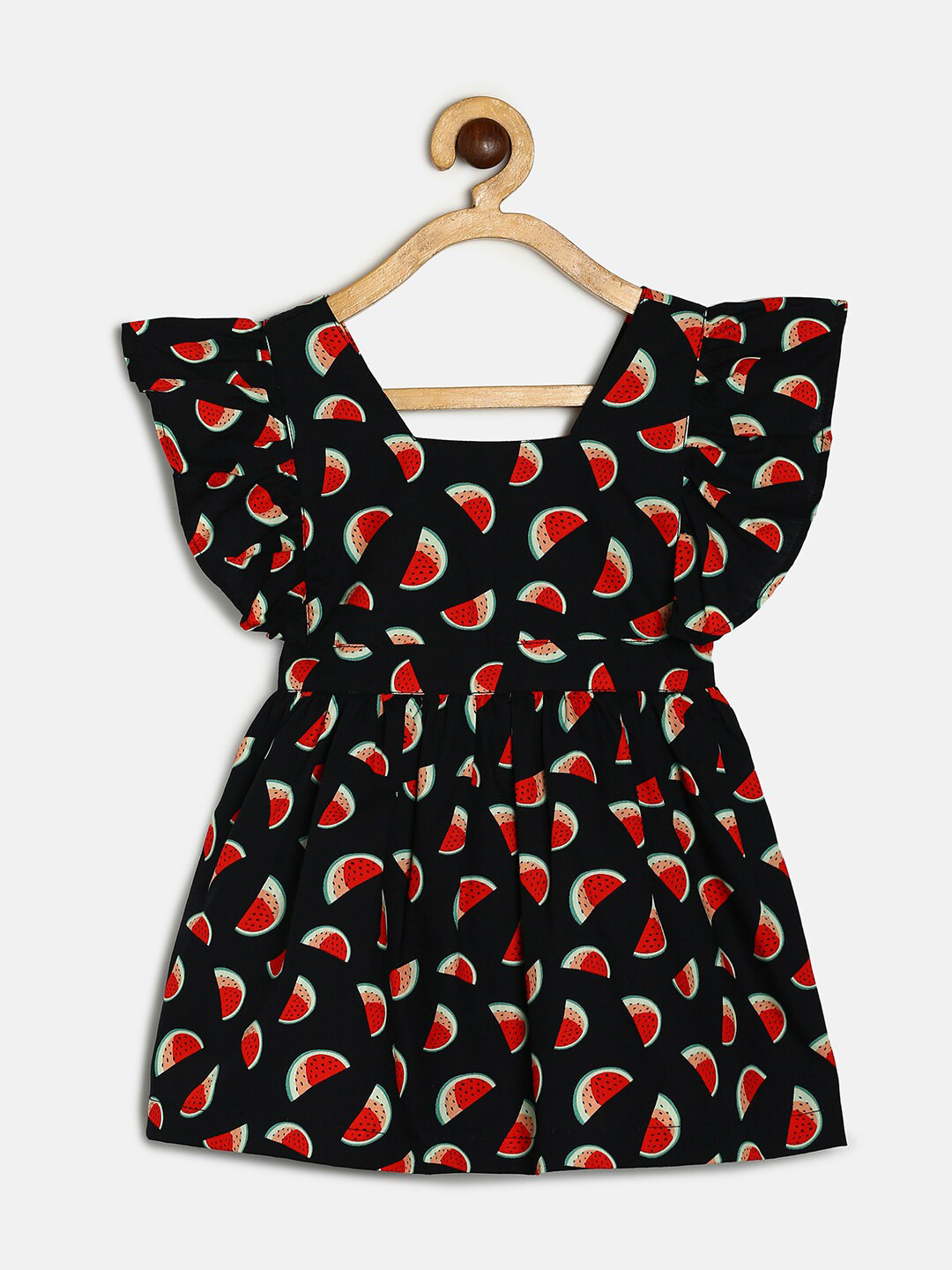 

MANET Girls Black & Red Fit and Flare Flatter Sleeve Dress