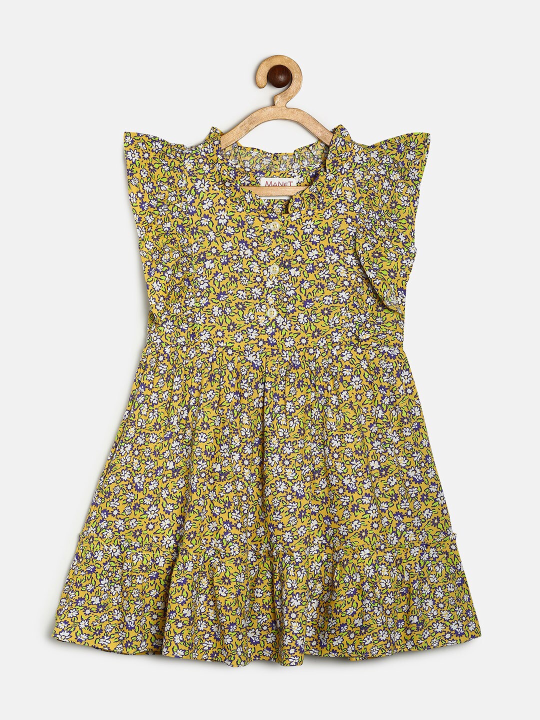 

MANET Girls Yellow & White Floral Print Dress