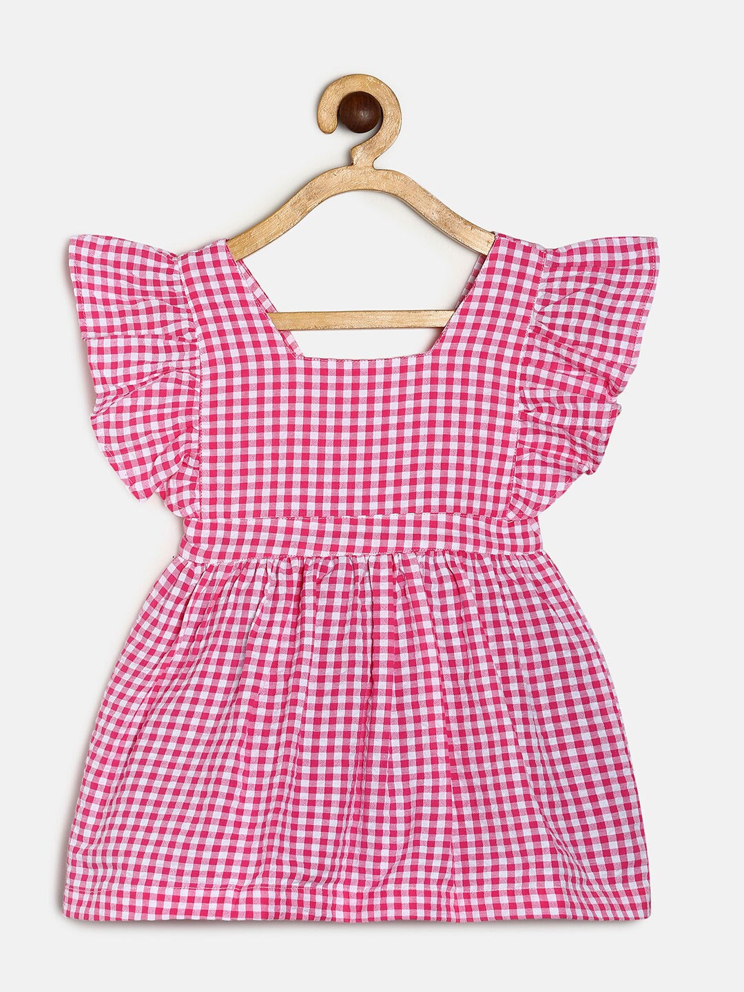 

MANET Pink & black Checked Ethnic Dress