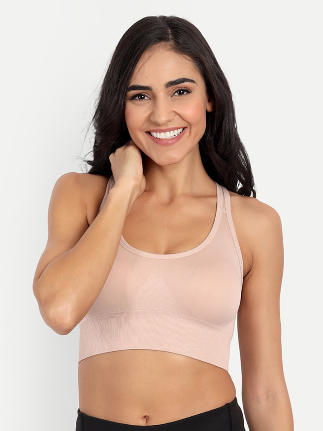 

ZOOOMBERG Beige Solid Push-up Sports Bra