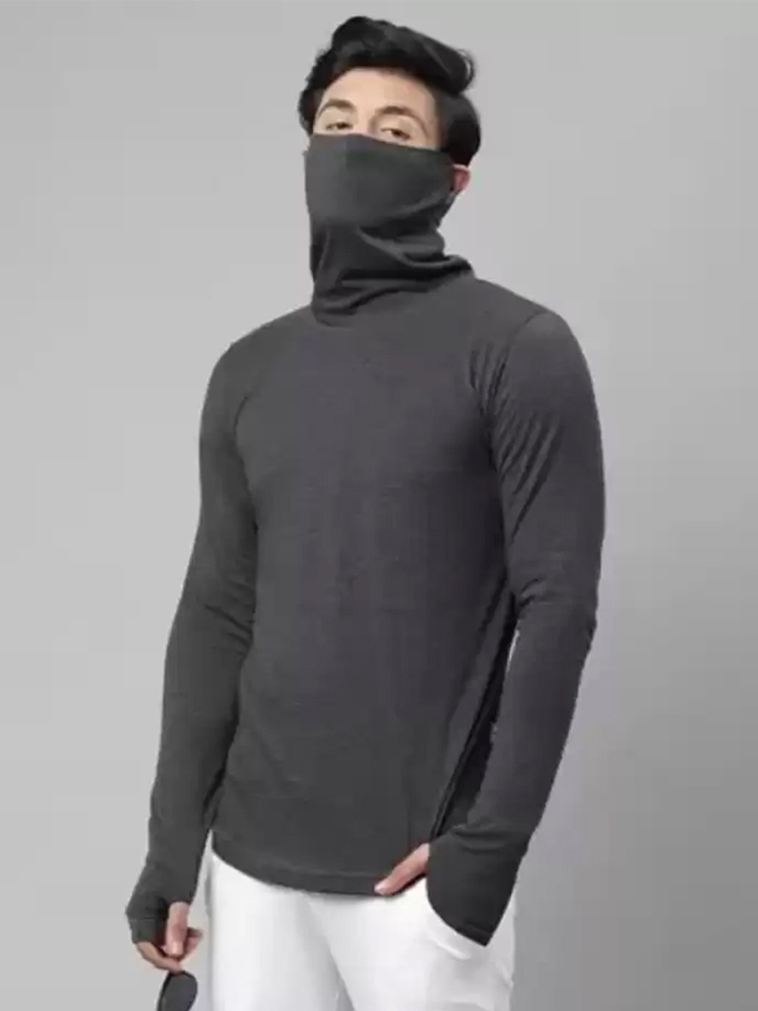 

Rigo High Neck Full Sleeves Slim Fit T-shirt, Grey