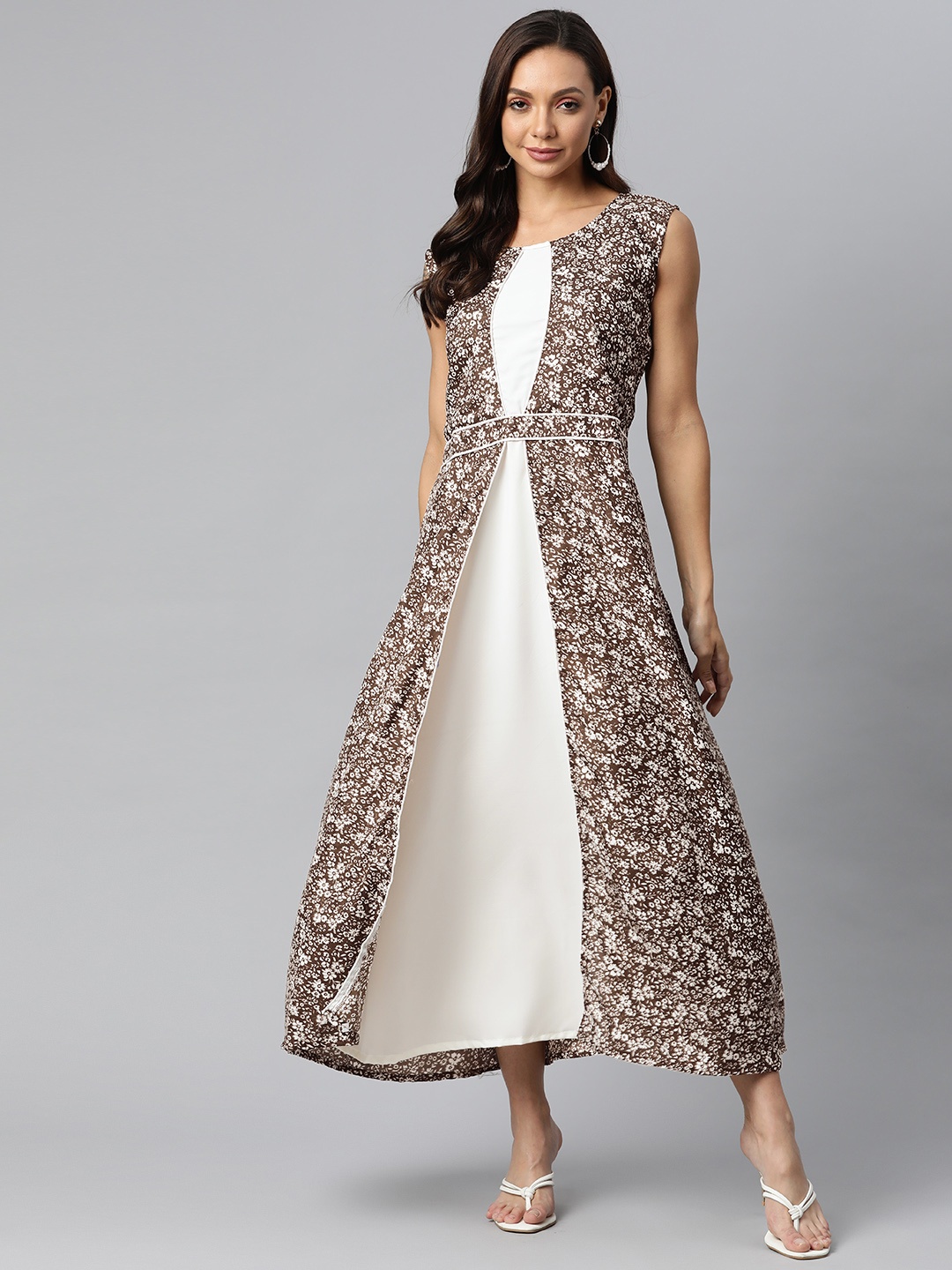 

Fashion FRICKS White & Brown Floral Maxi Dress
