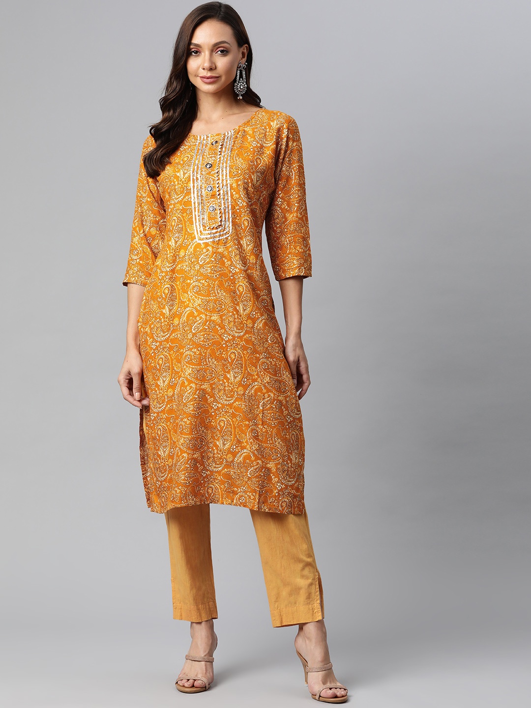 

Fashion FRICKS Women Yellow & Beige Ethnic Motifs Printed Kurta