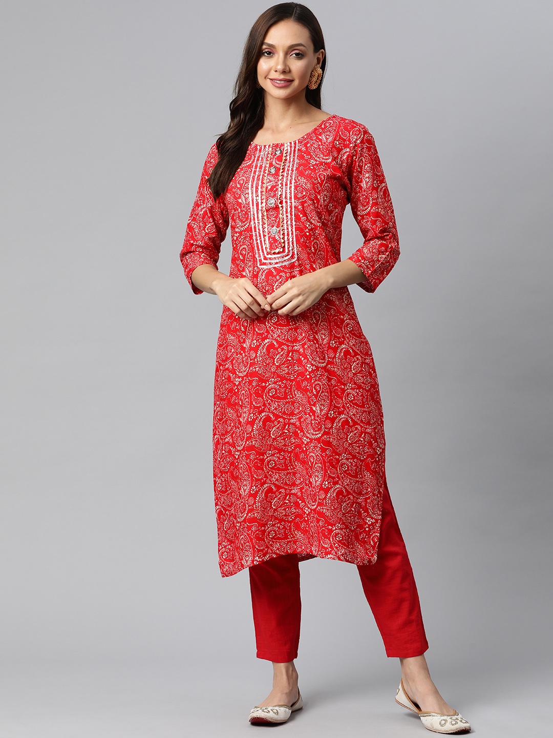 

Fashion FRICKS Women Maroon & Cream-Coloured Ethnic Motifs Printed Kurta